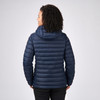 Woman wearing Sierra Designs Women's Whitney Down Hoodie, Midnight Navy, rear view