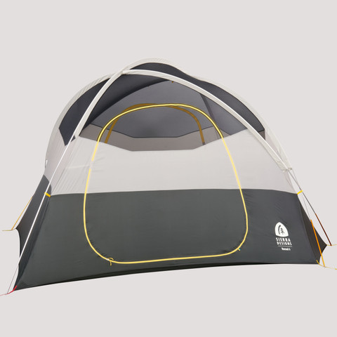 Sierra Designs Nomad 6 tent, white/gray, front view, with no fly Sierra Designs Nomad 6 tent, white/gray, front view, with no fly