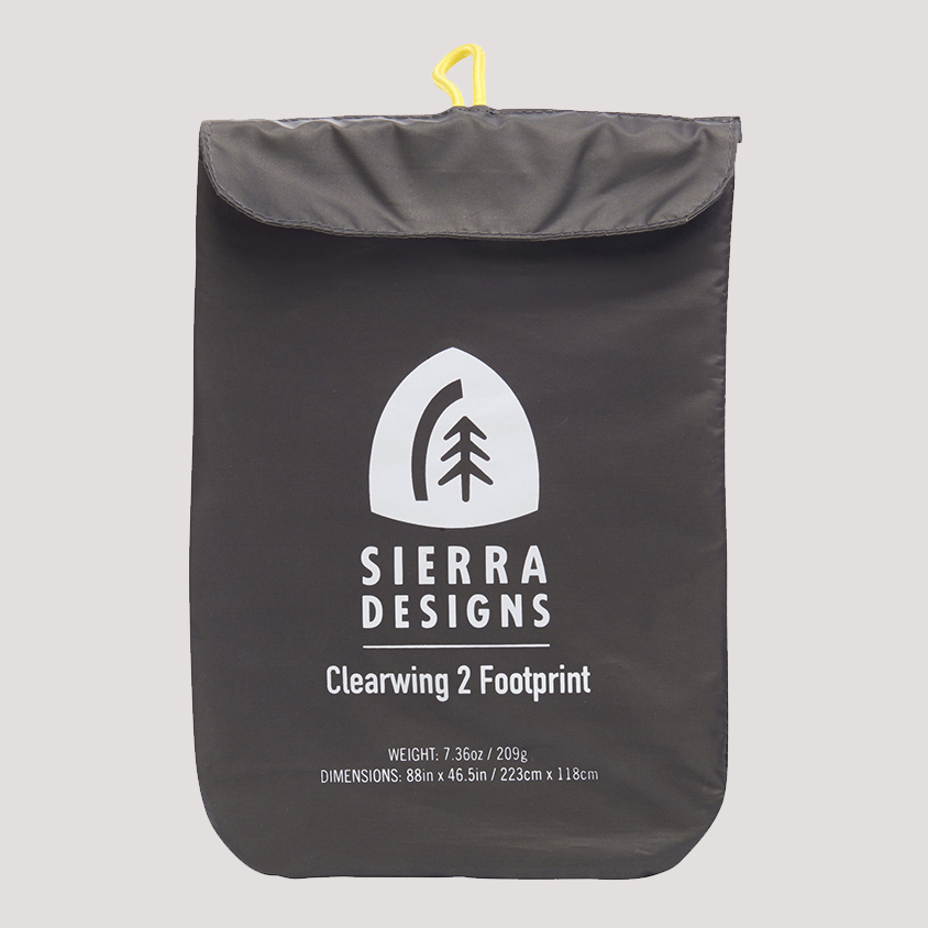 Sierra Designs Clearwing 2 Footprint in the storage bag showing the Sierra Designs logo and text