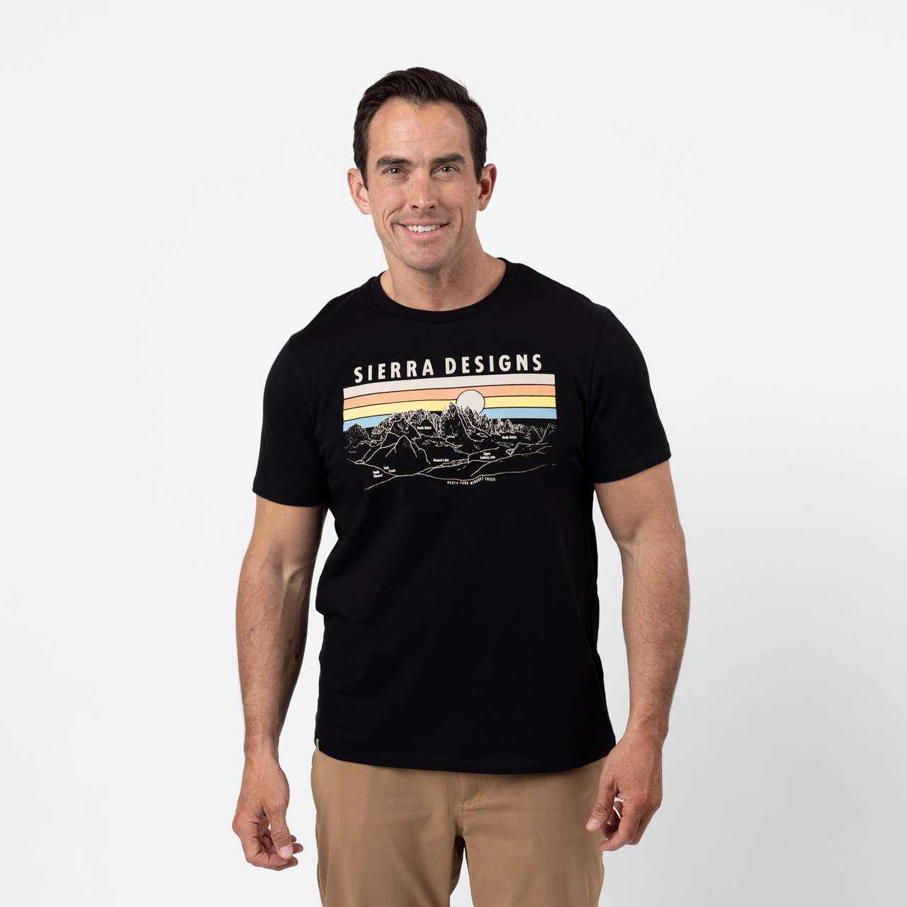 Man wearing Sierra Brand Tee, Black, front view