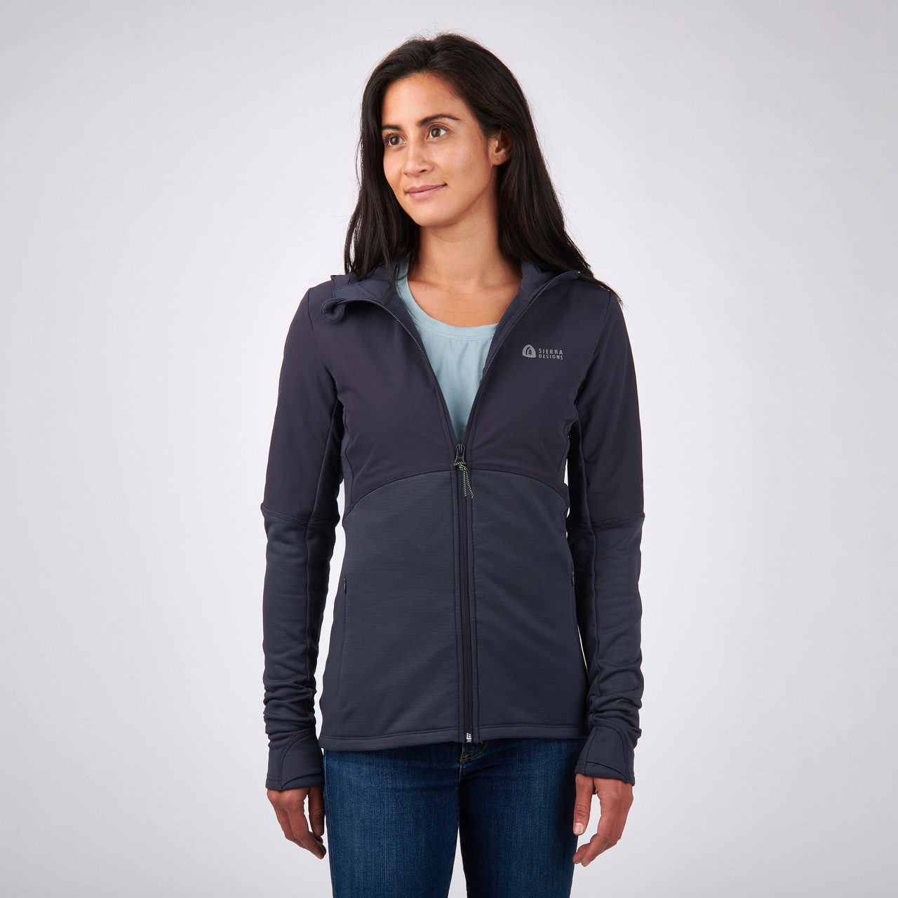 Sierra Designs Women's Cold Canyon Zip Hybrid Hoodie, Eclipse/Ombre Blue, front view
