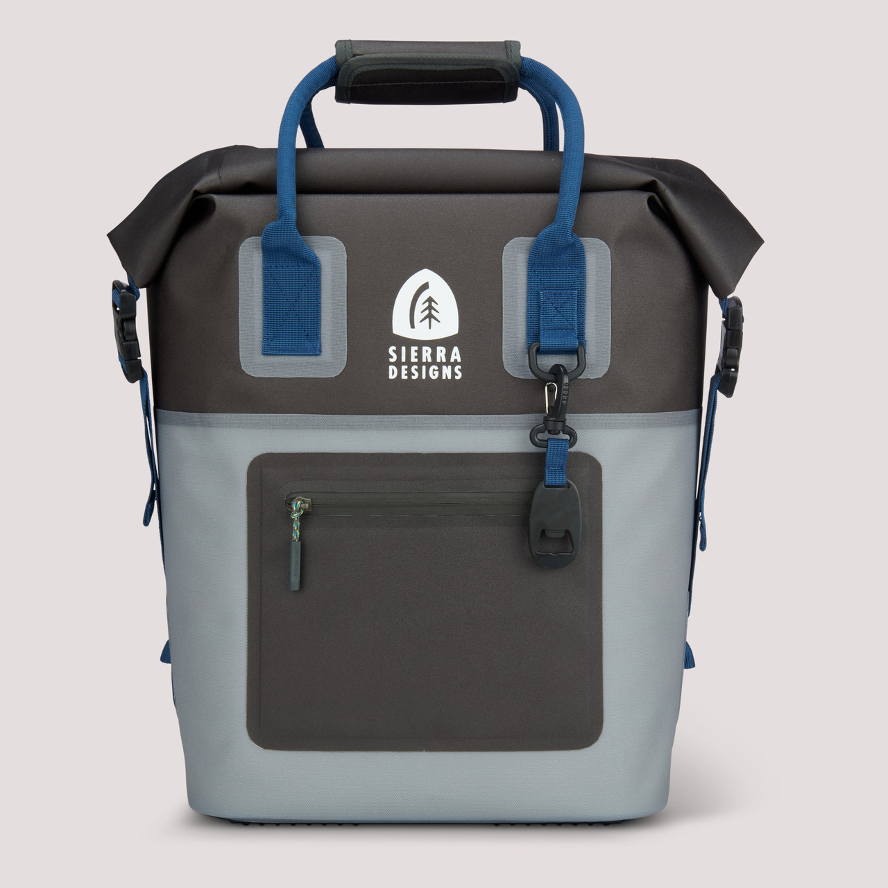 Sierra Designs Grotto 20L Cooler Pack, grey/blue, side view, closed