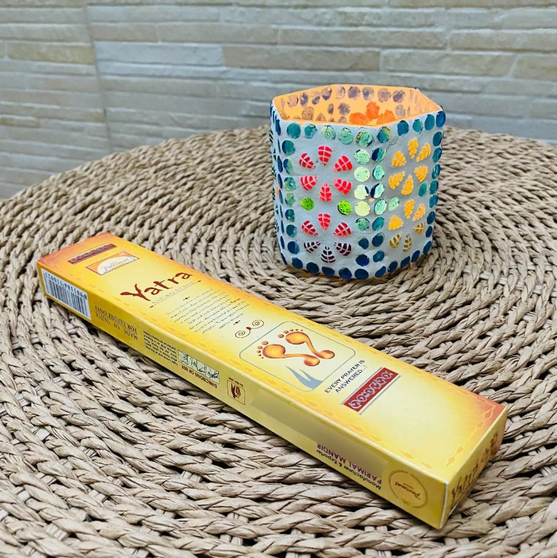 Fanal Porta Vela Importado India 8x8 Cm Hexagonal Venecitas