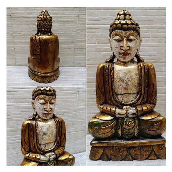 Buda 50 Cm Madera Teca Importado Indonesia Tallado Artesanal