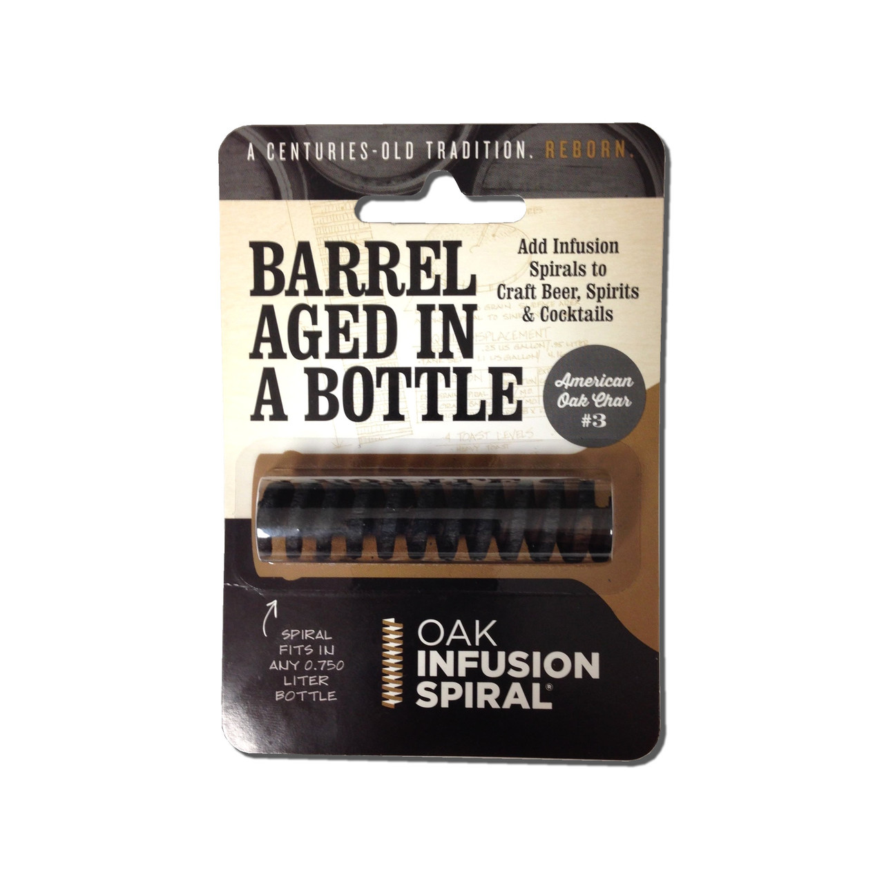 Oak spiral barrel age in a bottle package