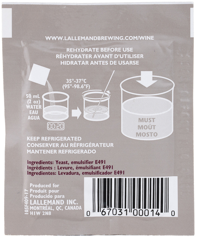 Lalvin EC-1118 Wine Yeast back view