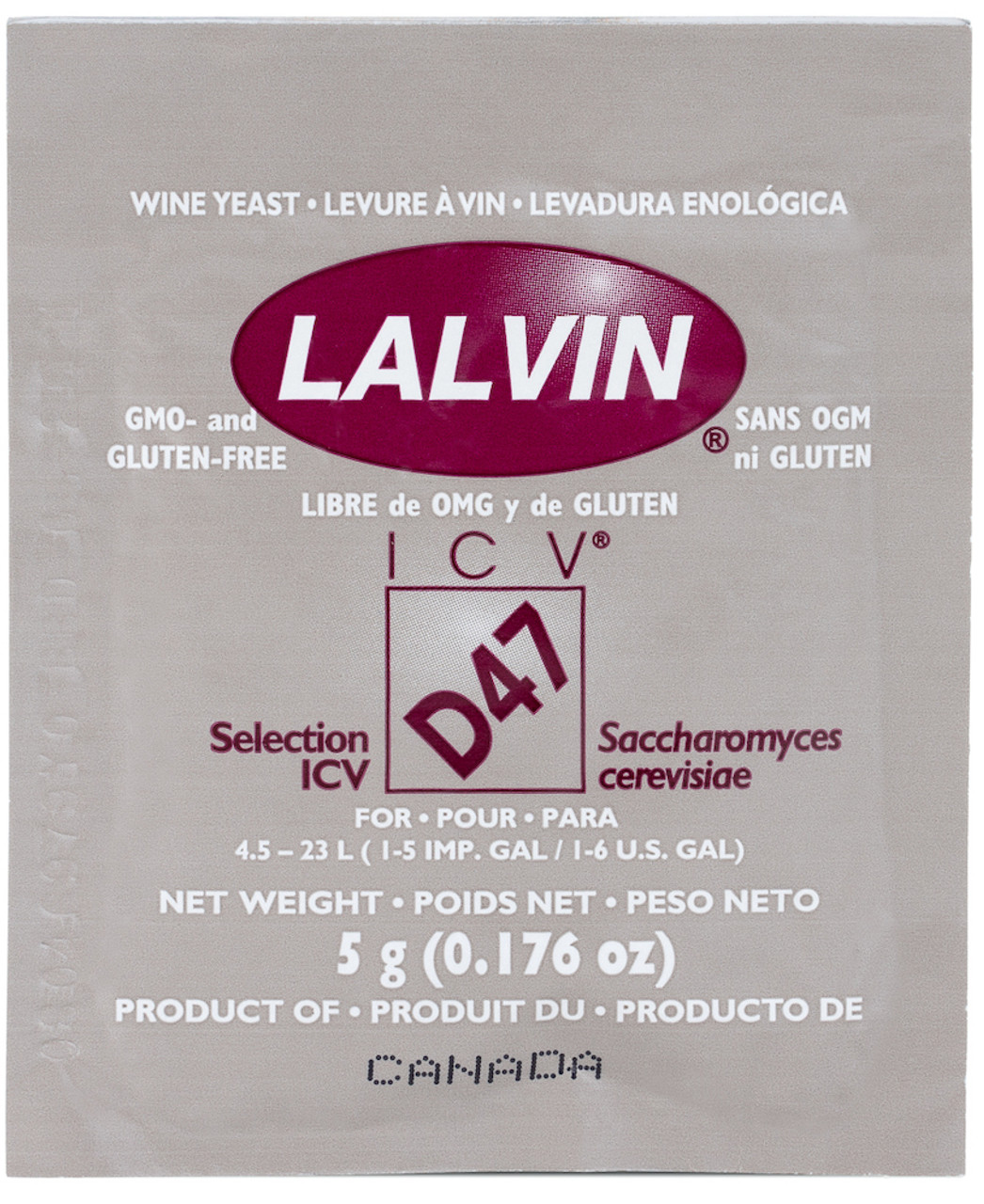 Lalvin ICV D-47 Wine Yeast 5g package front view