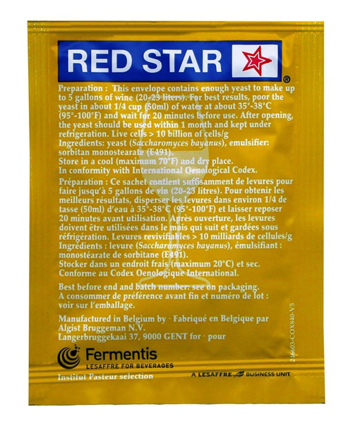 Red Star Premier Blanc Wine Yeast 5 gram package - back