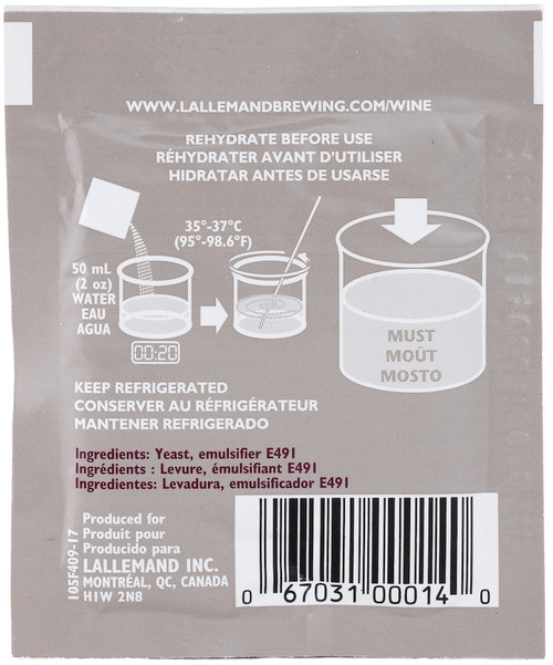 Lalvin ICV D-47 Wine Yeast 5g package back view