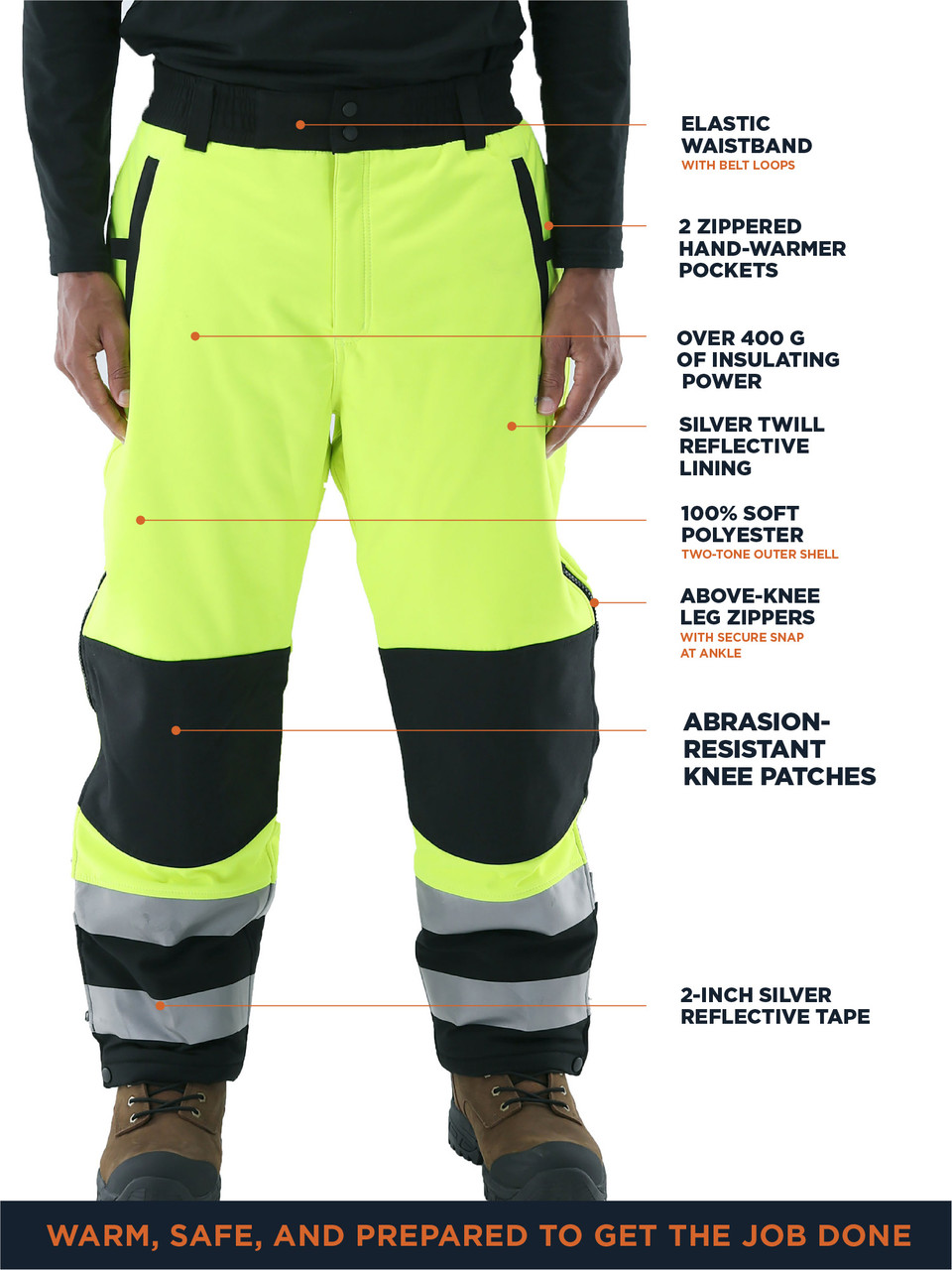 Refrigiwear High Visibility Hi Vis Insulated Waterproof Comfort Stretch  Ansi Class E Work Pants (lime, X-large) : Target