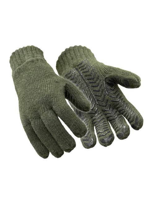 Refrigiwear Fleece Lined Insulated Ragg Wool Gloves with Leather Palm (Green, Large)