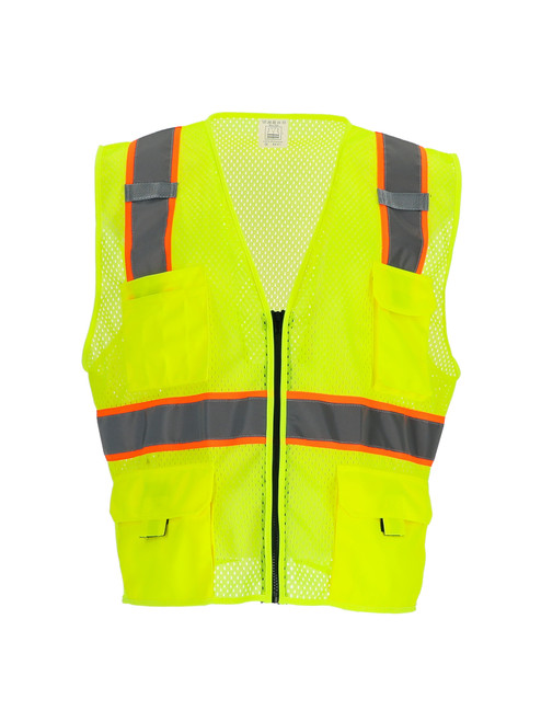 Lime-Safety Vest with Pockets & Radio Loop front view
