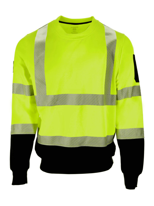 HiVis Crewneck Sweatshirt with Reflective Tape - Lime front view