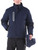 Navy-54 Gold Hooded Utility Jacket on model holding the detachable hood