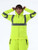 Model putting up hood on the Women's HiVis Hooded Sweatshirt
