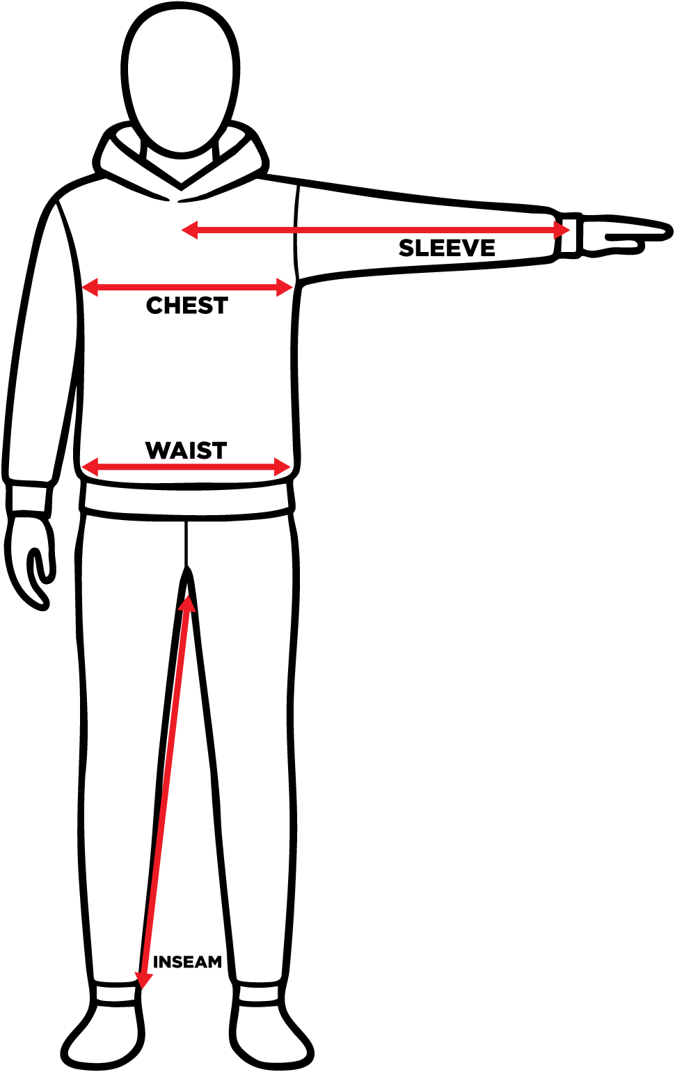 Size chart figure to demonstrate how to measure