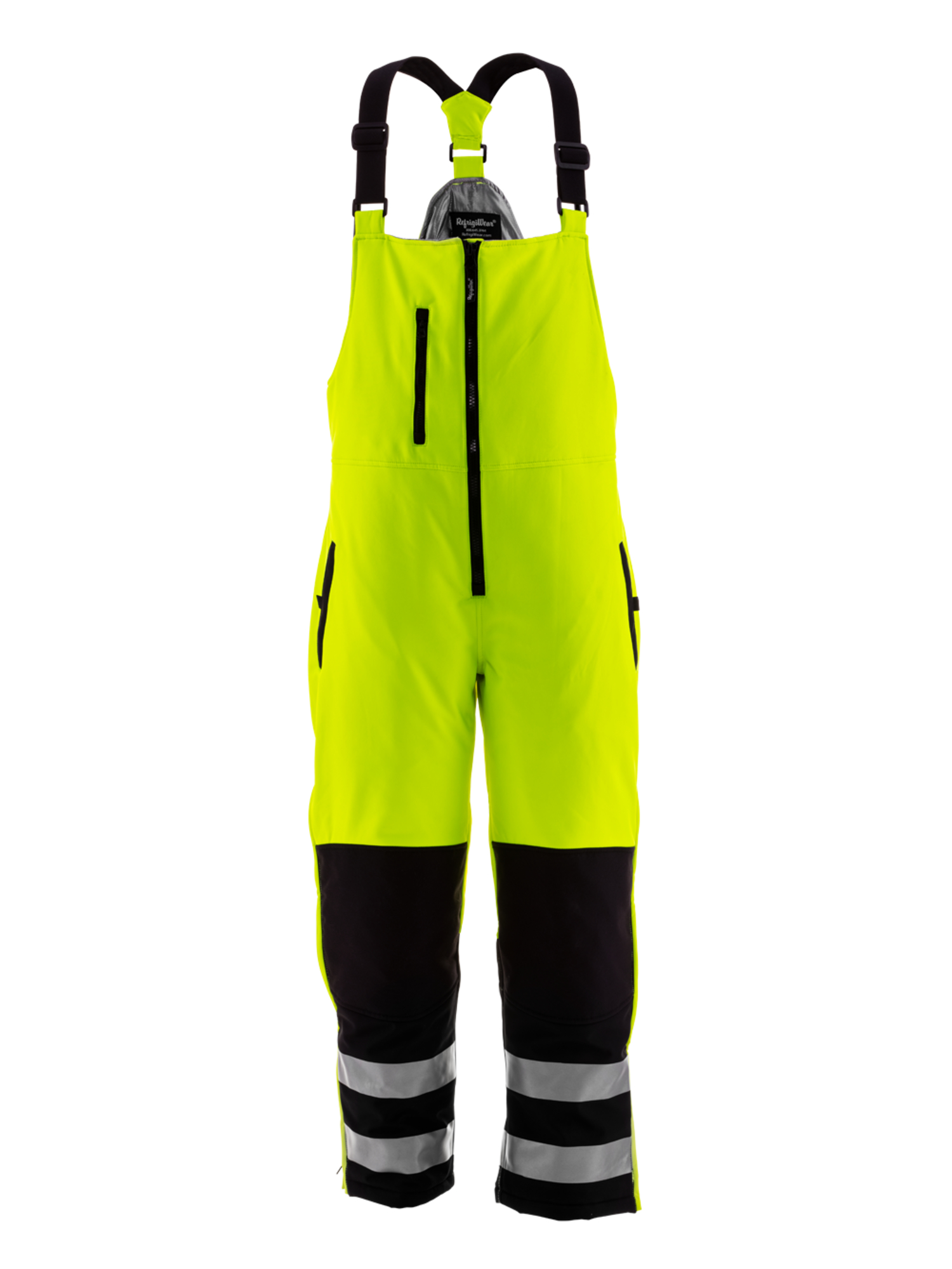 RefrigiWear HiVis Insulated Softshell Bib Overalls | Lightweight | Lime/Black | Fit: Big & Tall | 100% Polyester | S