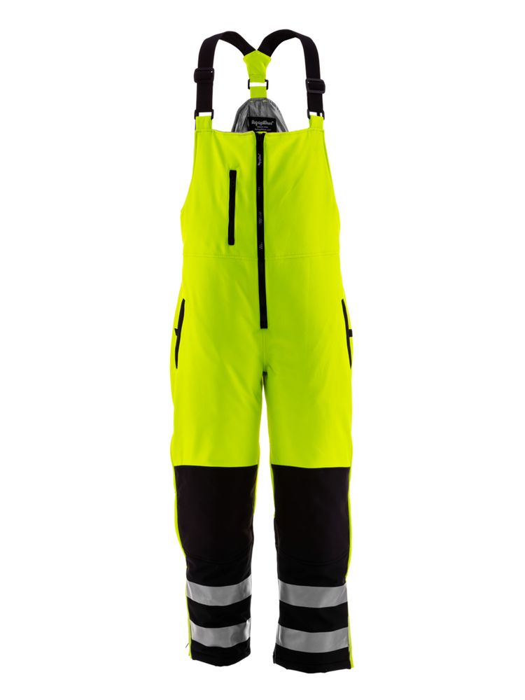 RefrigiWear HiVis Insulated Softshell Bib Overalls | Lightweight | Lime/Black | Fit: Big & Tall | 100% Polyester | XL