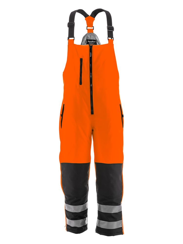 RefrigiWear HiVis Insulated Softshell Bib Overalls Lightweight Orange/Black Fit: Big & Tall L