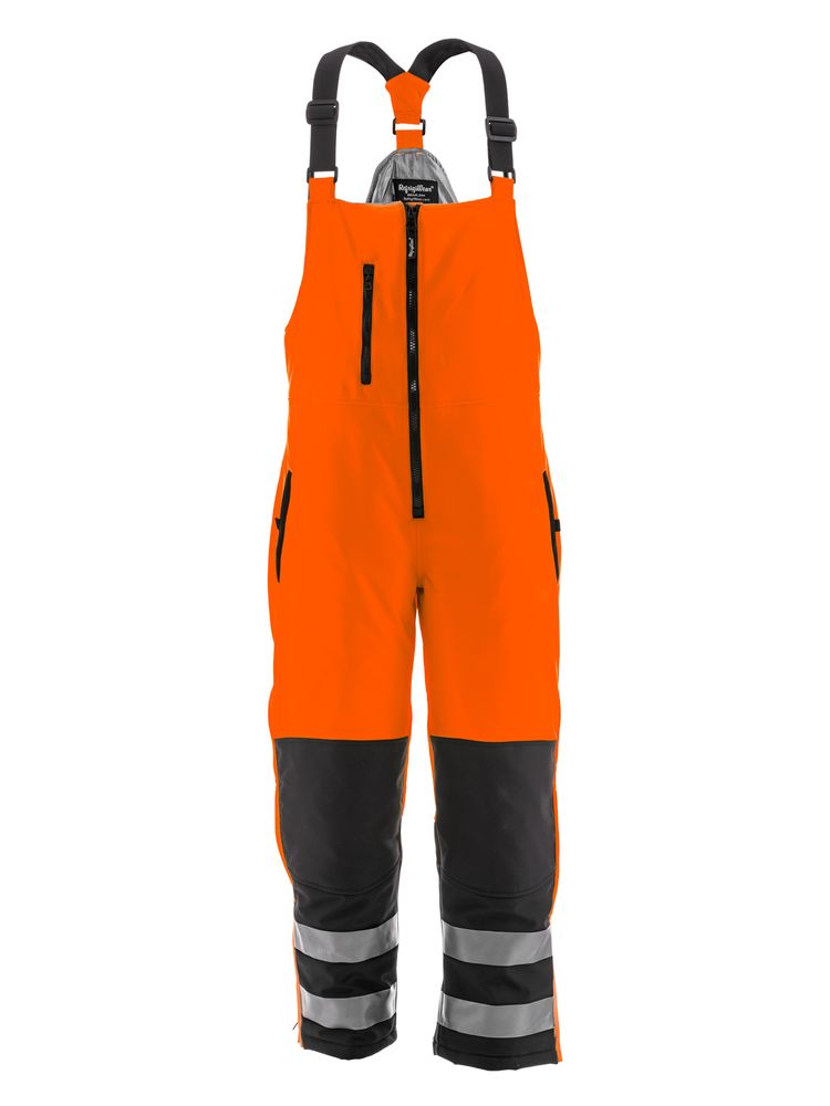 RefrigiWear HiVis Insulated Softshell Bib Overalls | Lightweight | Orange/Black | Fit: Big & Tall | 100% Polyester | L