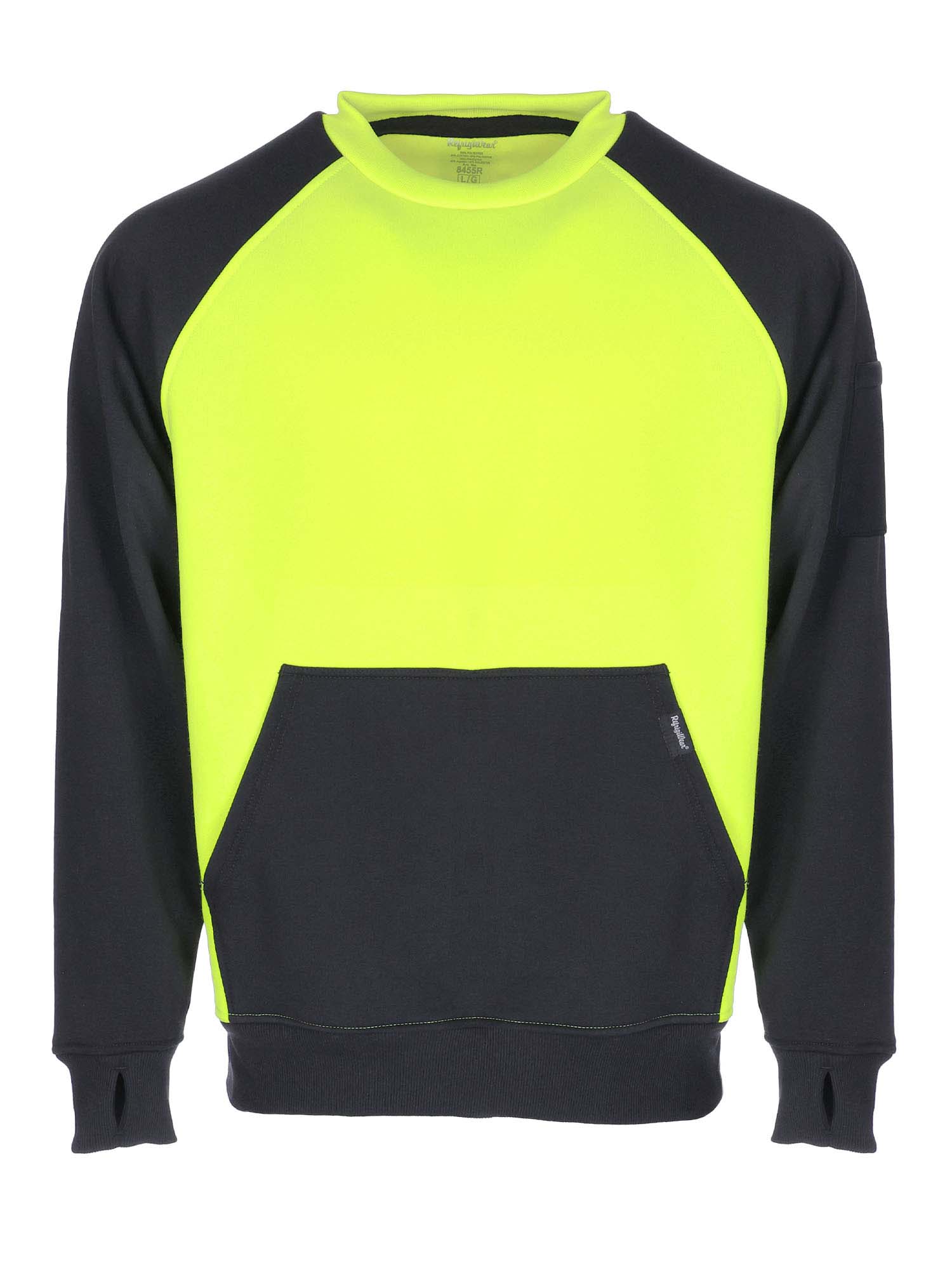 RefrigiWear Two-Tone HiVis Crewneck Sweatshirt Black/Lime Fit: Big & Tall M