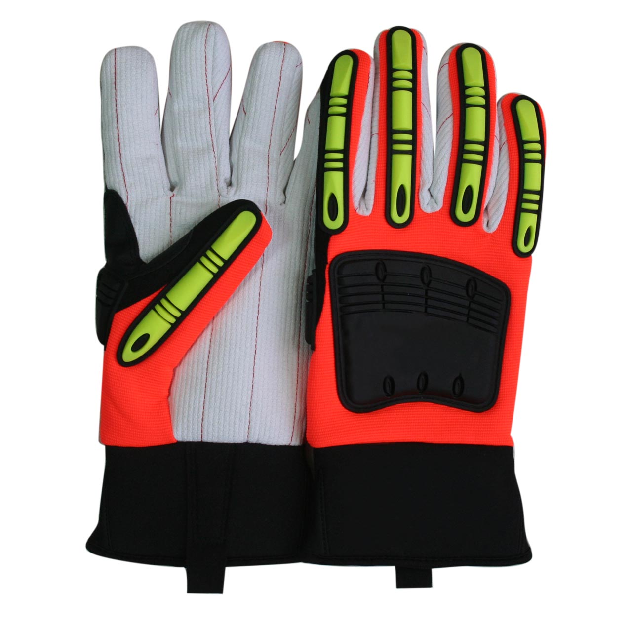 Samco Hi-Vis Impact Corded Cotton Freezer Glove (Pair) | Waterproof | Gray/Orange | S