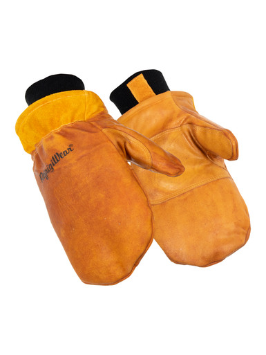 RefrigiWear Dipped Leather Mitt | Waterproof | Gold | Ragg Wool/Leather/Fleece | S