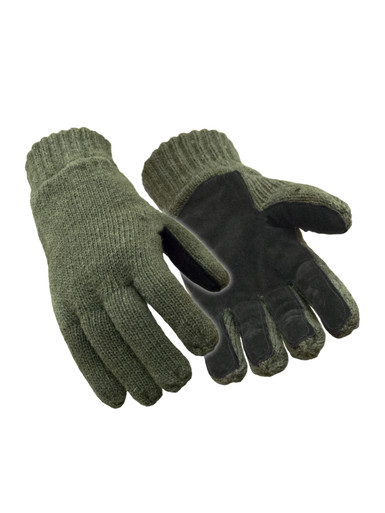 RefrigiWear Insulated Wool Leather Palm Glove | Green | Ragg Wool/Leather/Fleece | L