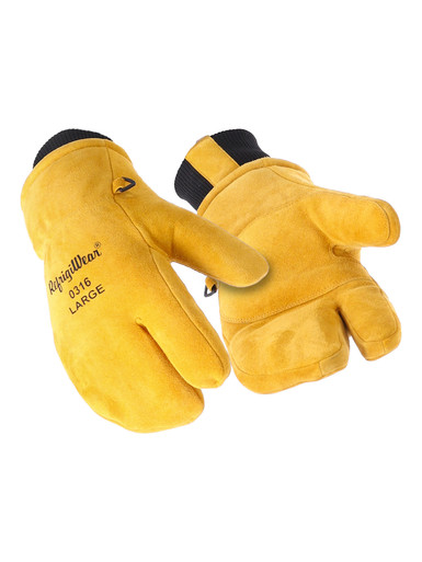RefrigiWear 3-Finger Mitt with Double Cuff | Gold | Ragg Wool/Polyester/Leather | L