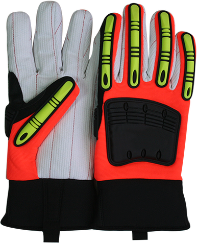 RefrigiWear Hi-Vis Impact Corded Cotton Freezer Glove (Pair) #355 | Waterproof | Gray/Orange | Ragg Wool/Polyester/Cotton | XL