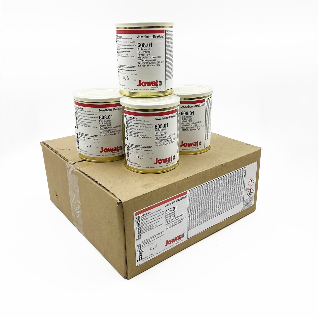 Jowat 608.01 PUR Glue Granular White - Box of 9 tins.