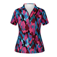 Short Sleeve Golf Top with Multi Splash Print