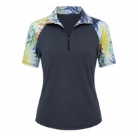 Short Sleeve Golf Top in Charcoal Foliage Blue