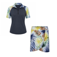 Golf Outfit in Charcoal Grey & Foliage Print