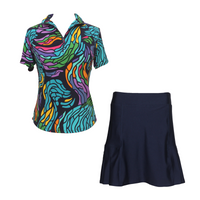 Women's Golf Skort in Navy with Multiple Pleats