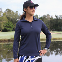 Button Up Long Sleeve Golf Top (Navy, Mango, Peach)