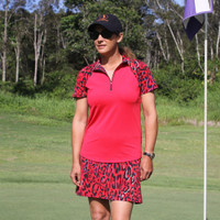 Women's Golf Top in Fire Red Leopard Print
