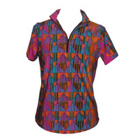 Short Sleeve Golf Top in Pink & Orange Chevron