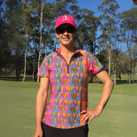 Short Sleeve Golf Top in Pink & Orange Chevron