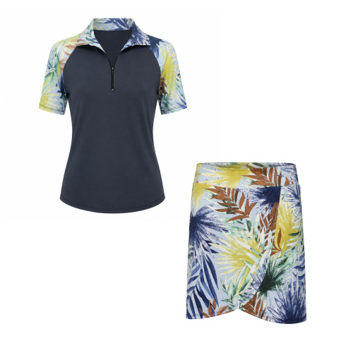 Golf Outfit in Charcoal Grey & Foliage Print
