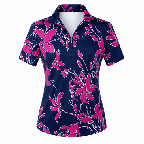 Short Sleeve Golf Top in Midnight Bloom Print