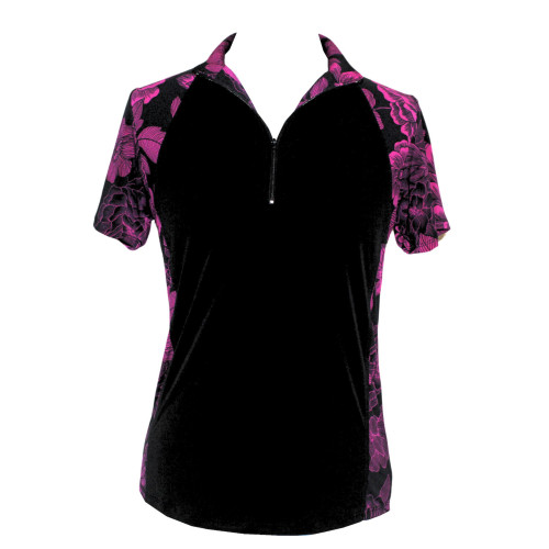 Women's Golf Top in Pink & Black Camellia Print
