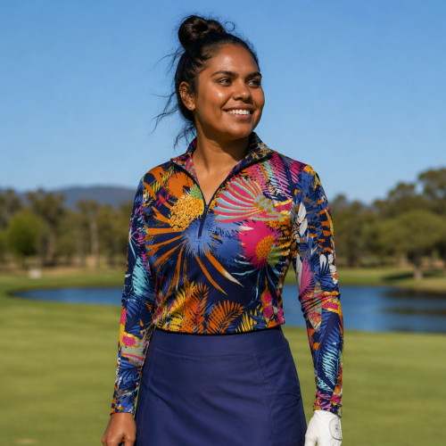 Long Sleeve Golf Top In Aviary Print