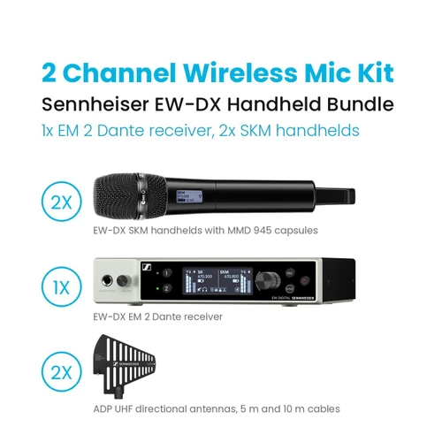 Sennheiser EW-DX 2 channel handheld wireless mic kit with EM 2 Dante receiver