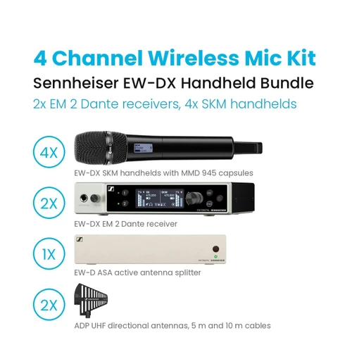 Sennheiser EW-DX 4 channel handheld wireless mic kit with EM 2 Dante receivers