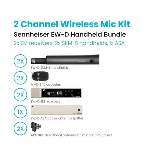 Sennheiser EW-D 2 channel handheld wireless mic kit contents