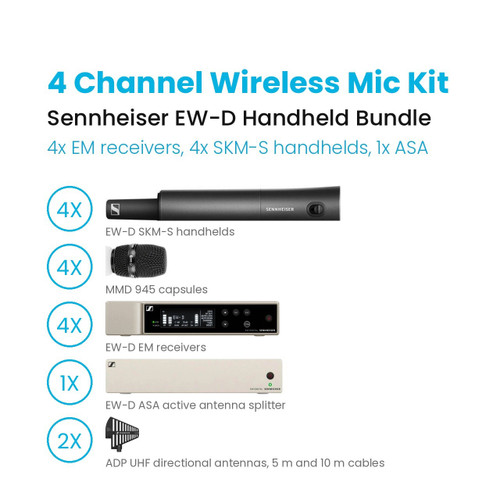 Sennheiser EW-D 4 channel handheld wireless mic kit contents
