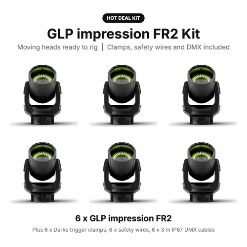 GLP impression FR2 Wash Kit: Moving Heads with Clamps, Safety Wires and DMX