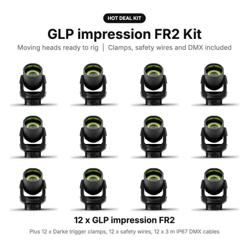 GLP impression FR2 Wash Kit: Moving Heads with Clamps, Safety Wires and DMX