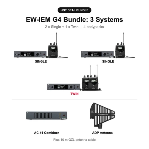 Sennheiser EW-IEM G4 In-Ear Monitor Bundle: 2 to 4 Systems with AC 41 Combiner and ADP Antenna